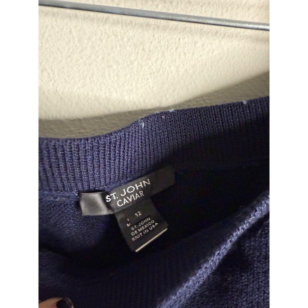 St. John Caviar Navy Blue Wool Blend Knit A-Line Skirt Womens Size 12 Elastic - Picture 2 of 4